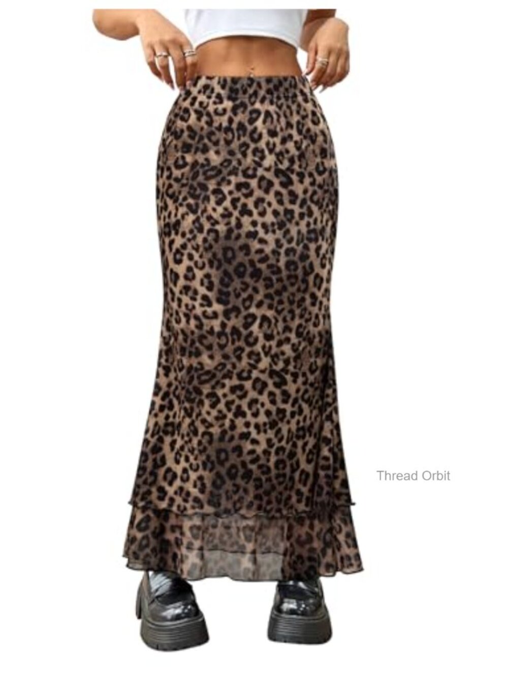 Maxi Skirt High Waisted Flowy Leopard Print Mermaid Fit